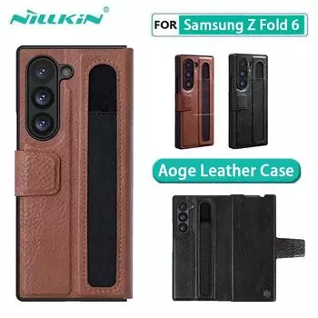 NILLKIN Для Samsung Galaxy Z Fold 6 чехол-подставка из искусственной кожи для Samsung Galaxy Z Fold6 чехол для телефона с гнездом для ручки задняя крышка Samsung Z Fold 6 5G чёрный