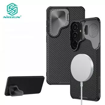 NILLKIN Магнитный чехол CamShield ProP для телефона Samsung Galaxy S24 Plus, чехол с откидным кронштейном для камеры, жесткая противоударная задняя крышка For Galaxy S24 Plus чёрный