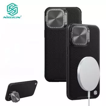 NILLKIN Нейлоновый текстурированный магнитный чехол для iPhone 15 Pro, чехол с откидной крышкой для камеры из волокна, противоударный чехол на заднюю панель For iPhone 15 pro чёрный