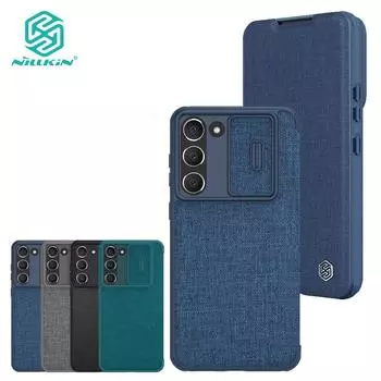 Nillkin QIN Pro простой чехол из искусственной кожи для Samsung Galaxy S23, чехол-раскладушка для телефона, противоударный защитный чехол-слайдер для камеры с держателем для карт Samsung S23 синий