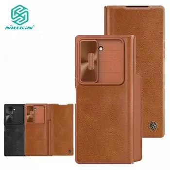 NILLKIN Роскошный кожаный чехол-книжка QIN Pro для Samsung Galaxy Z Fold 6, противоударный защитный чехол-слайдер для камеры с держателем для карт чёрный