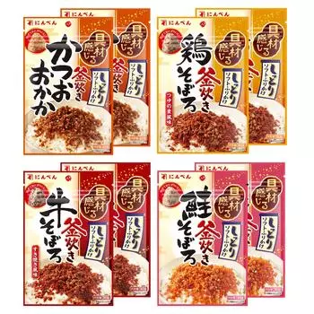 Ninben wet soft furikake set 4 Всего 8 пакетиков хлопьев 40 г x 2 рубленая курица 30 г x 2 рубленая говядина 30 г x 2 рубленый лосось 30 г x 2 Основа в сушеном
