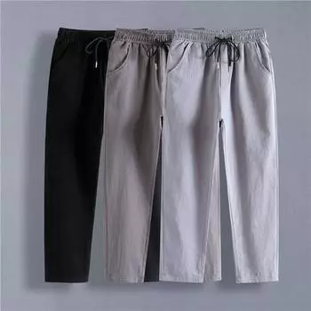 Nine Point Men s Summer Thin Cotton Loose Casual Pants Straight Leg Cotton Linen Pants M чёрный