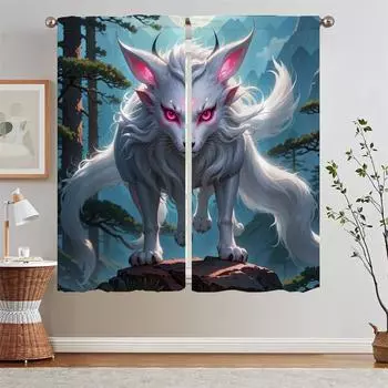 Тюль с изображением девятихвостой лисы в кухонных шторах, 2 шт., подхваты для штор на окна, затемняющие шторы в спальне, в гостиной W50xH70cmx2pcs-CL