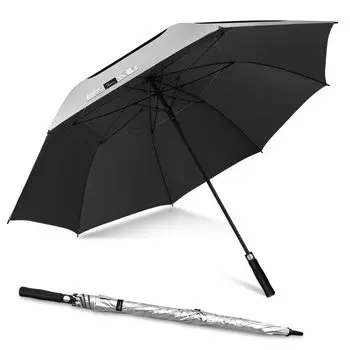 NINEMAX Golf Sun Long UV для наблюдения за двойным супер-водным ветром для солнечной и дождливой погоды. В комплект входит зонт, зонт, зонт, 62/68 дюймов, чёрный
