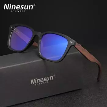 NINESUN Anti Blue Light Glasses Высококачественные женские и мужские очки в деревянной оправе с оптическими линзами, блокирующими синий луч, прямоугольные очки чёрный