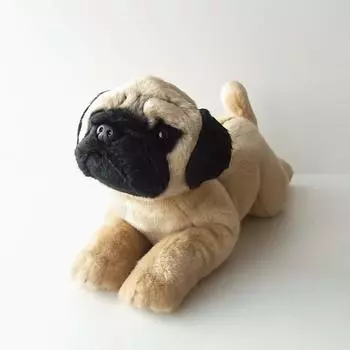 Ninian and Kino Lying Down Pug Plush Toy Dog Realistic