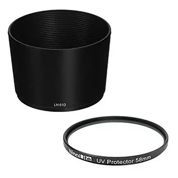 NinoLite Set of 2 DIGITAL ED DIGITAL ED Compatible Lens Hood UV Filter 58mm Black LH-61D, M.ZUIKO 40-150mm F4.0-5.6(R)/ZUIKO 40-150mm F4.0-5.6 +