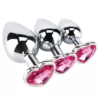 Ninonly Anal Plug Anal Goods Anal Development Heart Shape Stainless Steel 3 Piece Set with Storage Bag (Rose Color)