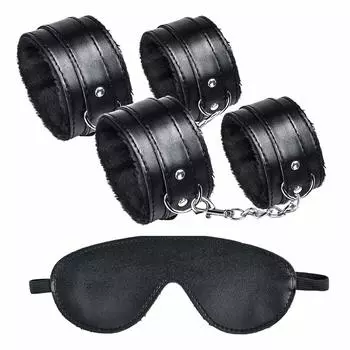 Ninonly SM Goods SM Set Restraints 3 Piece Set Handcuffs Leg Shackles Eye Mask SM Play Fluffy Adjustable Rut Relief (Black)