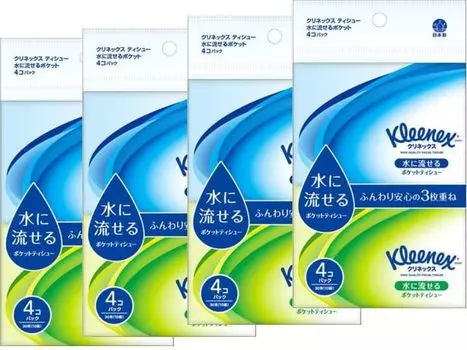 Nippon Paper Crecia Kleenex Pocket Tissue Flushable Pocket 4 Pack x 4 Set [Оптовая покупка]