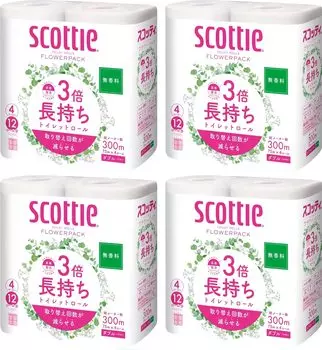 Nippon Paper Crecia Scottie Flower Pack 3x Longer Lasting Unscented Double 75m 4 Rolls [x4 Pieces]