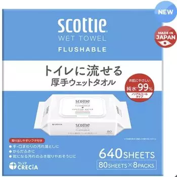 Nippon Paper Japan VCS Scotty Плотное влажное полотенце, которое можно смывать в унитаз 80 листов x 8 пакетов cos-76802