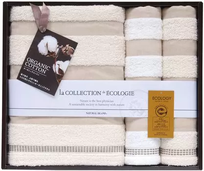 Nippon Utensil Towel Set 2 Natural Island Senshu India Organic Eco Mark Certified Product TNI3003516 (1 bath, face)