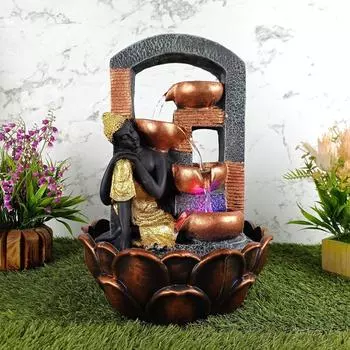 Nirvana Buddha 4 Step Table Top Water Fountain with RGB LED Light for Home Dcor/Gift/Vastu/Pooja/Reception/House Warming