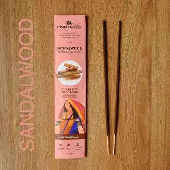 Nisarga Herbs 100% Organic Hand Rolled Sandalwood Incense Sticks #Meditation & Joy 10ea