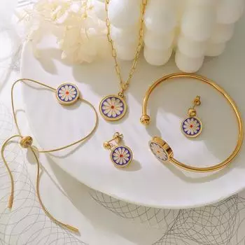 Ниша капает масло маленькая ромашка ожерелье браслет серьги титан сталь ювелирный комплект