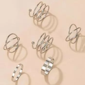 Ниша Ретро Личность Простой крест Круглый геометрический нерегулярный универсальный набор совместных колец серебряный