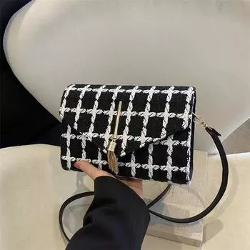 Нишевая дизайнерская шерстяная сумка женская универсальная новая модная интернет-знаменитость с ромбовидной текстурой сумка через плечо иностранный стиль универсальная сумка-мессенджер чёрный