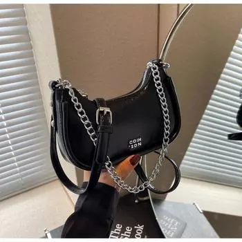 Нишевая дизайнерская сумка женская новая модная летняя сумка-мессенджер с цепочкой на плечо под мышку чёрный