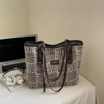 Нишевая дизайнерская женская сумка большой вместимости, новая модная портативная сумка для поездок на работу, полосатая плечевая сумка-тоут