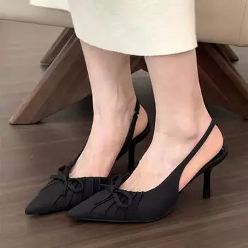 Нишевая французская обувь с леопардовым принтом на высоком каблуке, босоножки с застежкой-мешком, туфли-лодочки, новинка весны и лета 2025 года, остроносые туфли 35 чёрный