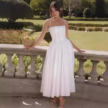 Нишевая французская юбка-подтяжка с принтом для кофе-брейка, весна-лето, новый праздничный стиль, тонкая талия, уменьшающая возраст, платье в иностранном стиле XS чистый белый