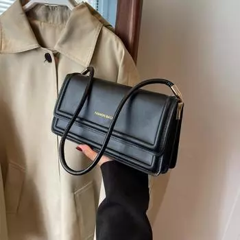 Нишевая маленькая квадратная сумка в иностранном стиле, простая ретро-сумка, женская, осень 2024 года, новая повседневная сумка через плечо, модная сумка под мышкой чёрный