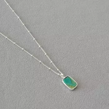 Нишевая мода простая ретро литературная серебряная отделка бирюзовый геометрический прямоугольный кулон ожерелье ключица цепь