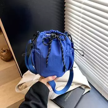 Нишевая модная сумка-ведро на шнурке через плечо, новая повседневная простая универсальная сумка-мессенджер для поездок на работу синий
