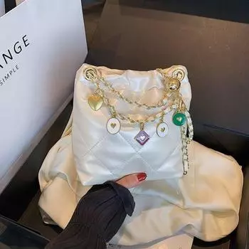 Нишевая модная высококачественная сумка-ведро с ромбами, новая мини-сумка с универсальной текстурой 2023 года чёрный