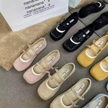 Нишевая нежная квадратная головка туфли Мэри Джейн для девочки 2025 года весна и осень плоская подошва неглубокий носок одинарные туфли в стиле феи бабушки одинарные туфли для девочки 35