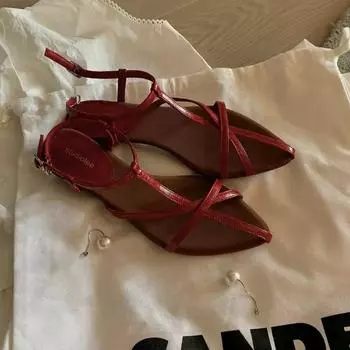 Нишевая обувь Остроносые Туфли на танкетке С перекрестными ремешками Средний каблук Шлепанцы 35 красный