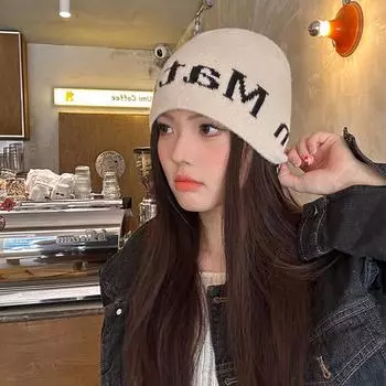 Нишевая персонализированная шерстяная шапка с буквами женская осенне-зимняя теплая защитная шапка для ушей модная универсальная вогнутая форма холодная шапка M56-58cm бежевый