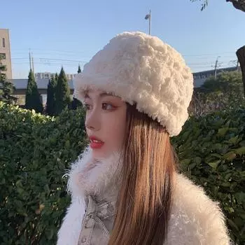 Нишевая плюшевая шляпа-ведро в форме колокола, женская осенне-зимняя теплая шляпа рыбака с короткими полями, иностранный стиль, универсальная шляпа знаменитости из Интернета M56-58cm бежевый