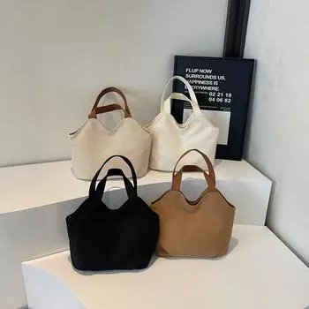 Нишевая простая однотонная сумка-тоут для женщин, новая персонализированная универсальная повседневная сумка через плечо, литературная холщовая сумка для мам