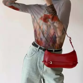 Нишевая простая сумка-багет подмышкой женская 2024 новая модная элегантная сумка универсальная темпераментная сумка через плечо чёрный