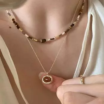 Нишевая ретро-цепочка из камня тигровый глаз с бусинами, женская, майяровая, уникальная, модная, универсальная, цепочка на шею, цепочка на свитер