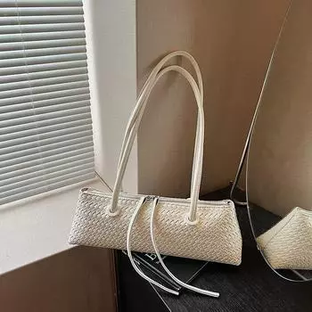 Нишевая роскошная сумка-подмышка с плетеным узором, женская новая простая портативная сумка через плечо, сумка-багет для поездок на работу белый