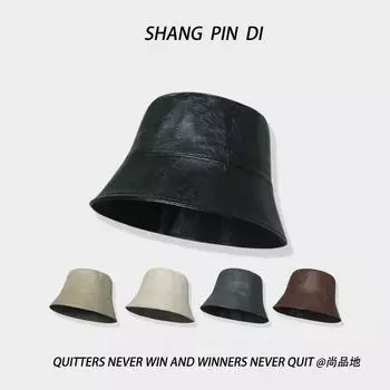 Нишевая шляпа рыбака из искусственной кожи для мужчин и женщин, осень и зима, корейская версия, универсальная японская уличная ретро-шляпа-ведро, шляпа-тазик, прилив M56-58cm