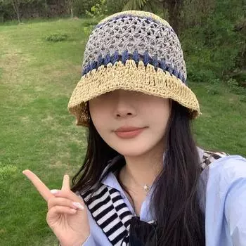 Нишевая соломенная шляпа для женщин, летняя, для отдыха, ветреная, морская, солнцезащитная, шляпа-ведро, показывающая раковину One size can be adjusted
