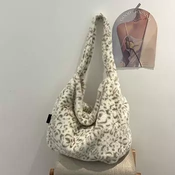 Нишевая сумка через плечо в стиле ретро с леопардовым принтом, плюшевая сумка на плечо 2023, осенне-зимний тренд, большая вместительная сумка, сумка через плечо с диагональю