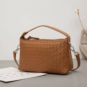 Нишевая сумка из воловьей кожи, тканая сумка-подушка, женская сумка из натуральной кожи, новая сумка через плечо на одно плечо 23cm коричневый