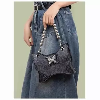 Нишевая сумка класса люкс, новая сумка через плечо 2024 года, сумка Millennium Spice Girl, цепочка с бабочкой и жемчугом, сумка-мессенджер. чёрный