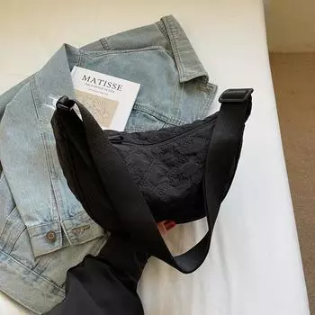 Нишевая сумка-пельмень женская сумка новая весенняя повседневная сумка-круассан для поездок на работу, универсальная холщовая сумка-мессенджер чёрный