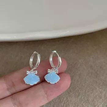 Нишевая свежая ледяная синяя океаническая ракушка ушная пряжка женская элегантная темперамент ретро легкая роскошная мода универсальные серьги