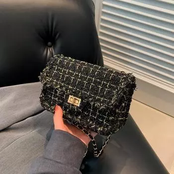 Нишевая темпераментная и модная маленькая сумка в ароматном стиле. Весенне-летняя тканевая цепочка. Новая сумка через плечо на одно плечо. 20x10x20cm чёрный