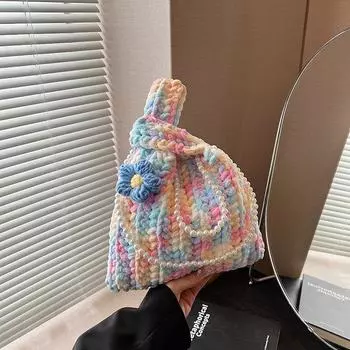 Нишевая текстурированная сумка, корейская модная тканая сумка в Instagram, новая контрастная тканая сумка ручной работы, милая шерстяная сумка