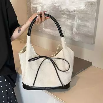 Нишевая винтажная черно-белая холщовая сумка-тоут из лоскутного полотна, большая вместимость, многофункциональная сумка для дальних поездок