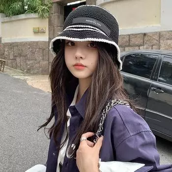 Нишевая вязаная вручную ажурная черно-белая шапка рыбака контрастного цвета детская универсальная шапка-ведро для темперамента шерстяная шапка M56-58cm чёрный